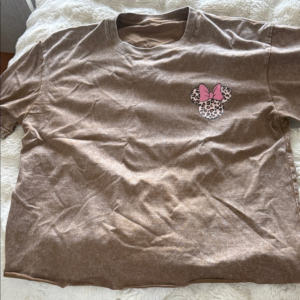 Minnie Mouse Brown Tee with Pink Leopard Bow Graphics